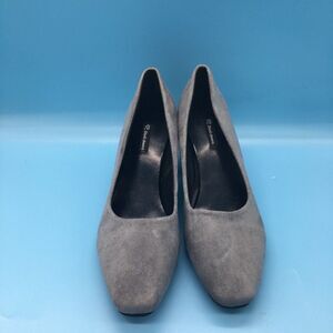 Gray Square Toe Slip on Chunky Low Heel Pumps Dress Shoes